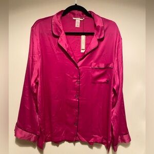 Victoria’s Secret Satin Pajama Set, Long Sleeve Button Down & Pant Set, Large